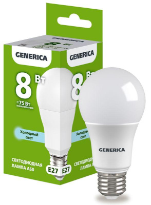 Лампа Софит 8Вт 6К Е27 А60 Generica